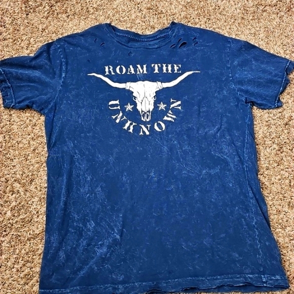 Womens blue mineral washed American Highway distressed tshirt sz large - Picture 3 of 8